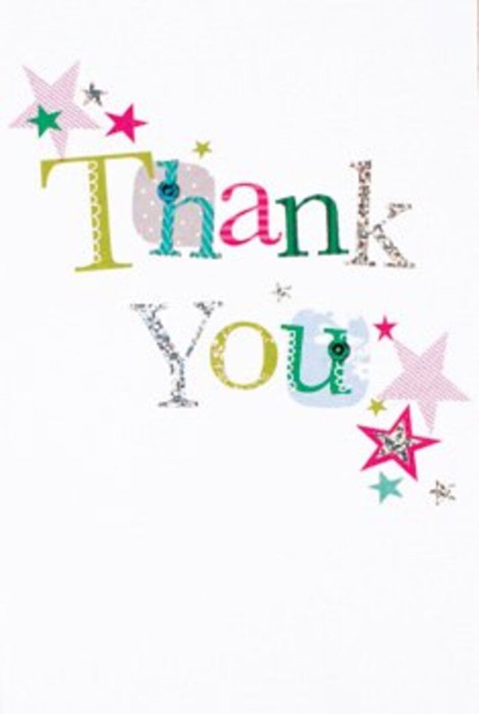 With a sense of understated exuberance, this thank you card unfolds its message in a dance of colour and joyful artistry much like the blooming gardens of Carshalton. Each letter of 'Thank You' carries personality-some whimsical and plump with playful polka dots, others swooping gracefully in delicate stitches. The palette echoes a painter's box: vibrant lime, radiant pink, dusky blue, and glints of metallic silver intermingle as if lit by the gentle morning sun over Carshalton Ponds. Nearby, enthusiastic clusters of stars gather in magenta stripes, turquoise gleams, and flecks of radiant silver, blessing the design with an extra layer of brightness, as if the card itself is sharing in the mood of gratitude. The arrangement's modern, airy composition sits atop a pristine white background, reminiscent of freshly ironed linens set out for a riverside picnic in Carshalton Village. This balance between spirited flair and calm sophistication makes the card universally appealing-inviting yet polished, able to complement any bouquet from our local shop. The tactile detail, from subtle embossing to the shimmer of silver, evokes the pleasure of opening a thoughtful handmade note, intended as much for the heart as the eye. Whether nestled amidst fresh blooms or handed directly on a leafy side street, this card is a gentle yet memorable token of thanks, perfectly echoing the warmth and beauty found within Carshalton's quiet corners.